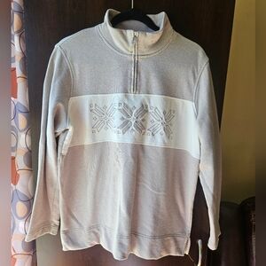 Liz Claiborne Light Gray Half-Zip Pullover with Snowflake Motif Size Large